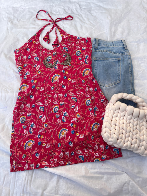 FAB – Halter Neck Backless Kurti- Pink